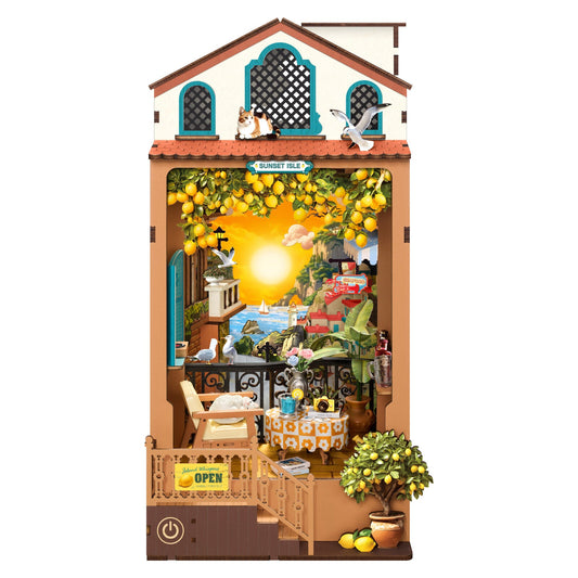 Sunset Isle book nook kit by Rolife – Mediterranean seaside balcony